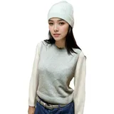 Prettystern Hipster Kaschmir Strick-Mütze Beanie Strickmütze Damen Herren Elfenbein Creme-Weiß - Einheitsgröße