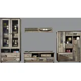Innostyle Wohnwand INNOSTYLE Bonanza braun Driftwood nachbildung), B:342cm H:188cm T:52cm, Holzwerkstoff, Glas, Metall, Kastenmöbel-Sets, inkl. LED-Beleuchtung