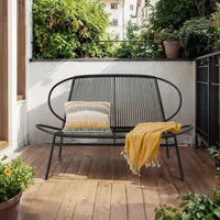 Songmics Gartenlounge-Set, Gartenbank, 2-Sitzer, Balkonbank, PE-Rattan, mit Rückenlehne - Schwarz