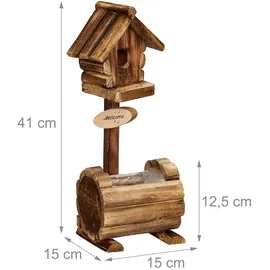 Relaxdays Deko Vogelhaus mit Blumentopf, Braun
