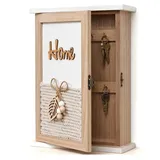 Lazheng Schlüsselkasten Holz, Schlüsselbox mit Blätter Deko Schlüsselschrank Schlüsselablage, Wandhalterung Schlüsselbox mit 6 Schlüsselhaken Holz Schlüsselhalter für Eingang, Flur, Büro