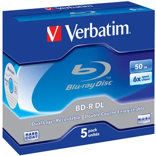 Verbatim BD-R Single Layer, Blu-Ray-Disk 50GB - 6-fache Brenngeschwindigkeit - Bedruckbare Oberfläche, 5 Stück