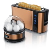 Arendo - SET Toaster FRUKOST mit Eierkocher SEVENCOOK Edelstahl Kupfer, Toaster 2 Scheiben, LED-Display, 6 Bräunungsgrade, Brötchenhalter - Eierkocher