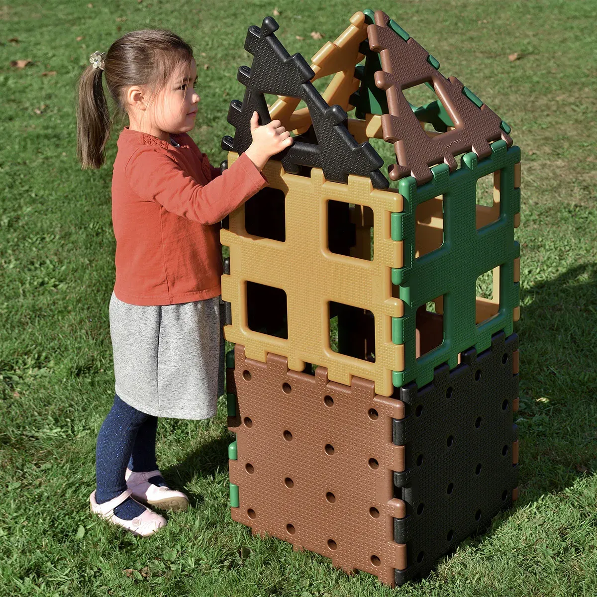 Polydron XL Bausteine Konstruktionsspielzeug 12 Teile Natur HDPE-Kunststoff - Für Kinder ab 2 Jahren, taktile Noppen, Indoor/Outdoor