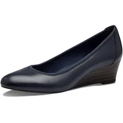 Pumps TAMARIS "Borage", Damen, Gr. 35 (2,5/3), blau (navy), Leder, unifarben, elegant, Schuhe, Keilabsatz, Halbschuh, Schlupfschuh mit komfortablem Elastikeinfass