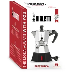 BIALETTI Italienische Mokka-Kaffeemaschine, elektrisch, 2 Tassen - Silber Edelstahl