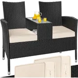 Casaria Gartenbank, inkl. Auflagen Polyrattan 320kg Belastbar Tisch Garten Schwarz schwarz