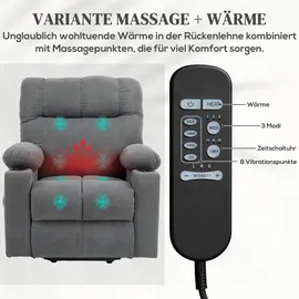 Homcom Fernsehsessel mit Aufstehhilfe Relaxsessel mit Wärme- und Massagefunktion,
