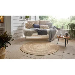 Teppich NORTHRUGS "Almendro", beige (beige, braun), H:6mm Ø:200cm, Polypropylen (PP), Teppiche, Sisal Optik, Robust, Pflegeleicht, Flachgewebe