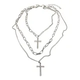 URBAN CLASSICS Layering Cross Necklace, silver, one size,