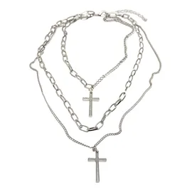 URBAN CLASSICS Layering Cross Necklace, silver, one size,
