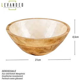 levandeo Schüssel 21cm Mango Holz Creme Perlmutt Emaille Schale Bowl Salatschüssel Deko - Braun