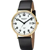 REGENT Leder Herren Uhr Armbanduhr Quarz schwarz Lederarmband D2URBA797 - Schwarz