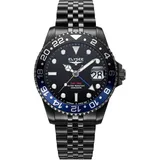 Elysee Herrenuhr GMT PRO. 40 mm 20 ATM Herren zweite Zeitzone, Verschraubte Krone, Leuchtzeiger, Datumsanzeige schwarz 80590, 80591, 80592, 80593, 80594, 80598, 80599, 80600, 80615