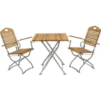DEGAMO Kurgarten - Garnitur BAD TÖLZ 3-teilig, (2x Armlehnensessel, 1x Tisch 70x70cm), Flachstahl verzinkt - Robinie, klappbar