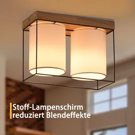 GBLY Deckenlampe Schlafzimmer Deckenleuchte Vintage 2 Flammig E14 Holz Küchenlampe mit Stoff-Lampenschirm Industrial Retro Schlafzimmerlampe für