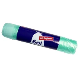Müllbeutel Ulith mit Zugband grün 60 L 16 my, 20 St/Rolle HDPE Material, 630 x 740 mm