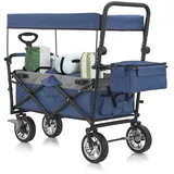 Juskys Bollerwagen mit Dach & Tasche - Blau, Grau