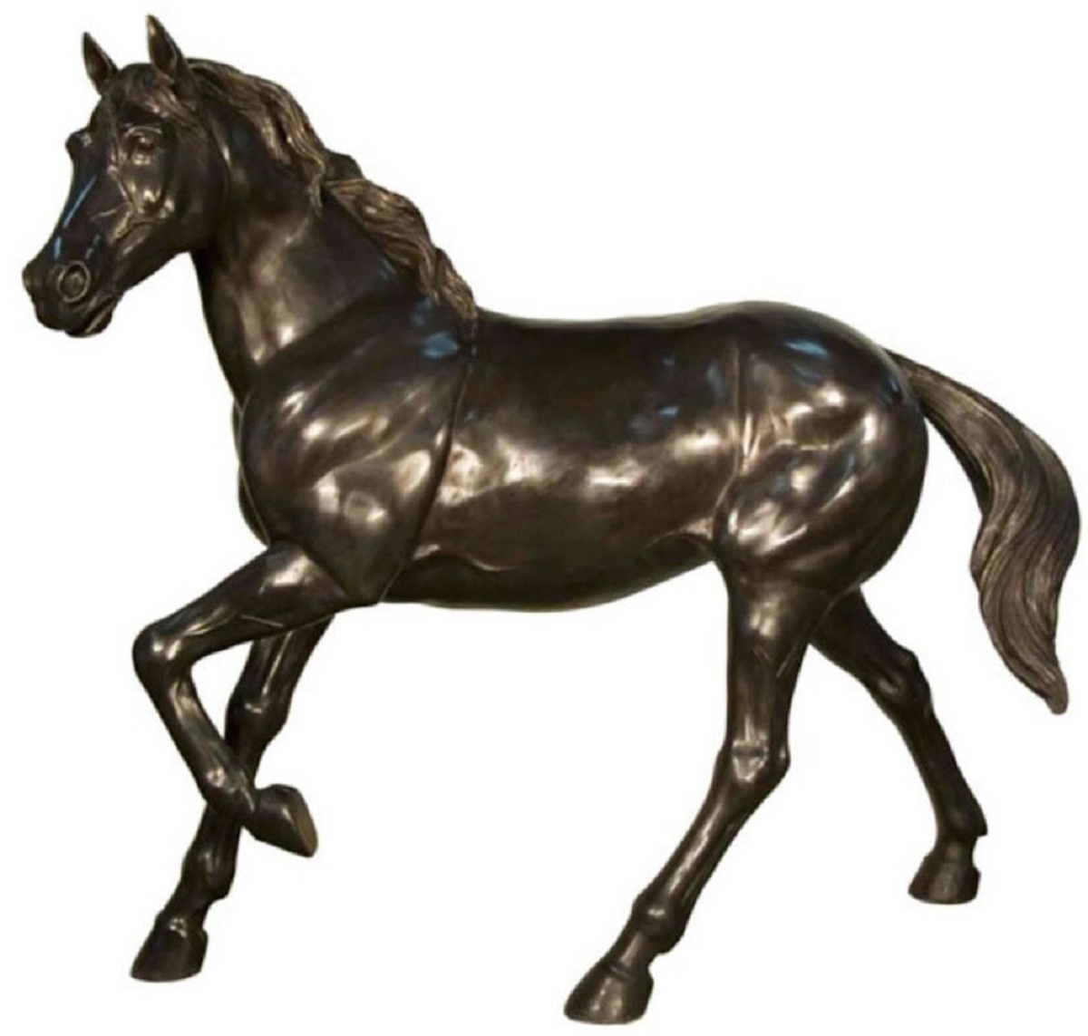 Casa Padrino Luxus Bronze Deko Skulptur Pferd 188 x 64 x H. 157 cm - Riesiege Bronze Skulptur - Lebensgroße Tierfigur - XXL Bronze Figur - XXL Garten Skulptur - Luxus Garten Deko