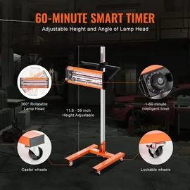 Vevor Infrarot-Härtungslampe, 1500 W, 1–60 Min. Zeiteinstellung, Auto-Härtungslampe mit automatischer Heizung und Halterung, 31,8 m2 große Backfläche, Sprüh-Backkabinenheizungen, Lacktrockner