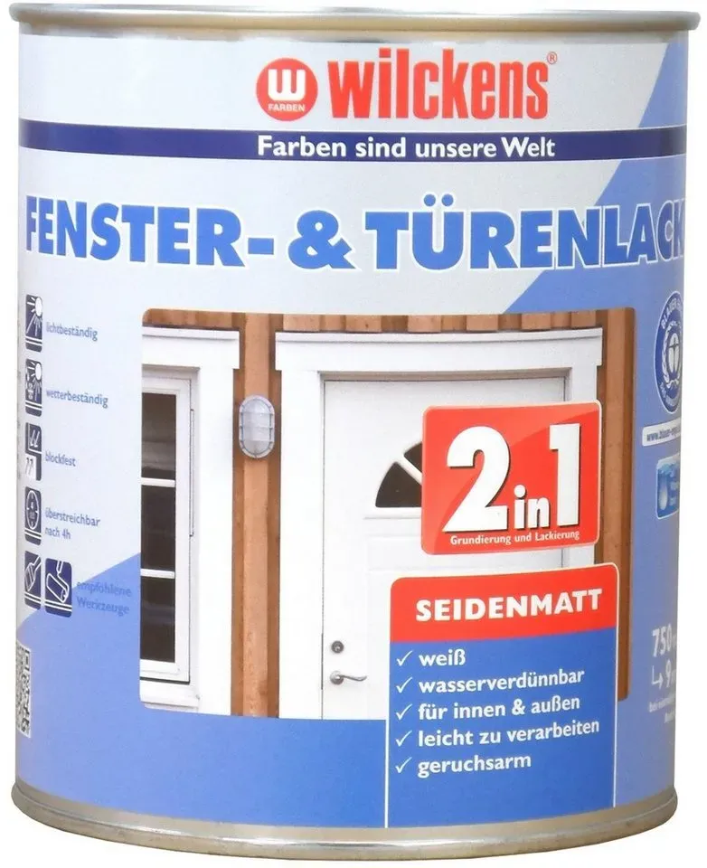 Wilckens Farben Lack, 2in1 Fenster- & Türenlack seidenmatt Weiß 0,75 L weiß