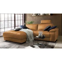 KAWOLA Sofa LOLA Ecksofa Stoff cognac mit motorischer Relaxfunktion Recamiere links - Braun