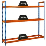 PROREGAL Reifenregal Big Metal Shark No. 6 | HxBxT 200x120x45cm | 3 Ebenen | 15 Reifen | Blau Reifenständer Garagenregal/Orange
