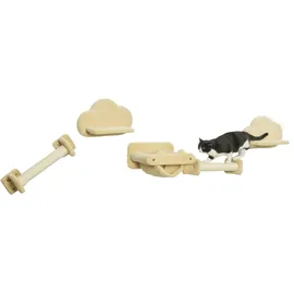 PawHut Kletterwand 5-teilig Katzentreppe mit 2 Kratzstämmen, 2 Plattformen,