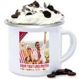 Emaille Tasse Blechtasse - eigenem Bild - Eigenes Foto Geschenk I - 300 ml - Weiß Silber - bildtasse selbst drucken photo tassen fototasse selber gestalten bedrucken mugs personalisierte trinktasse