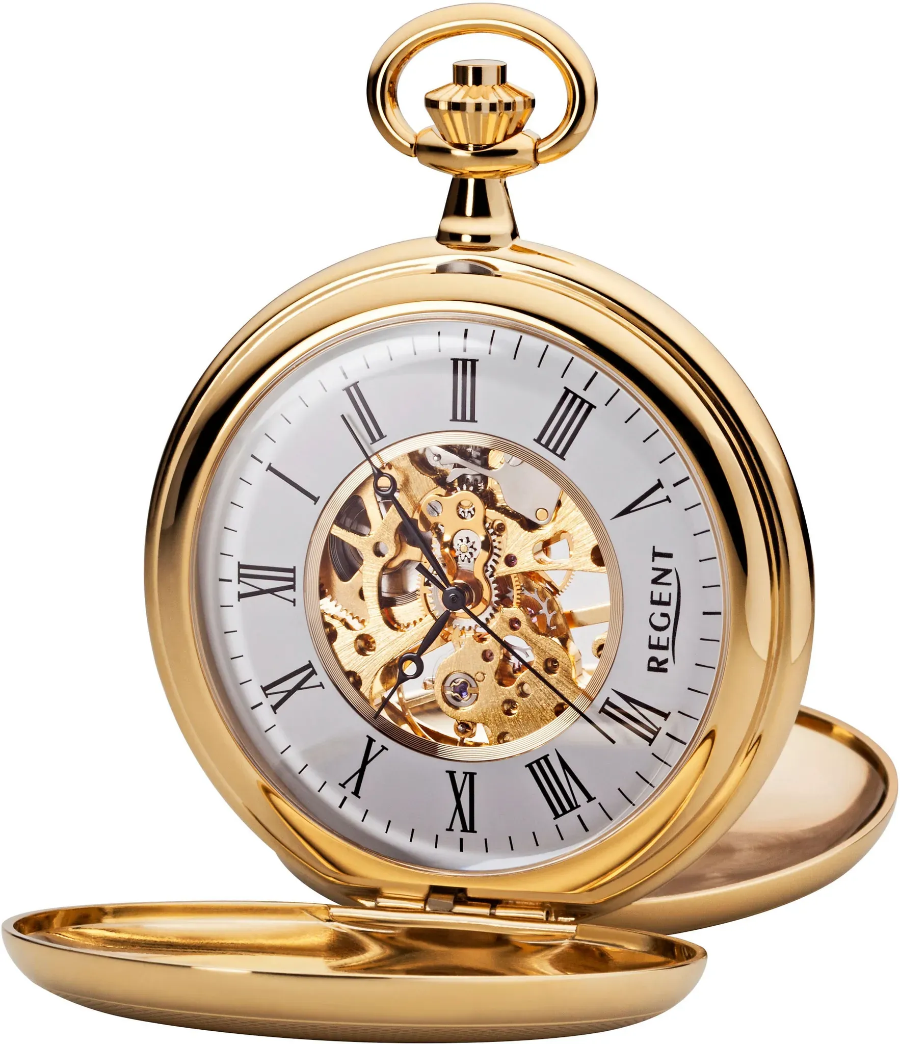 Taschenuhr REGENT "P701-19363040" Taschenuhren goldfarben Damen Herrenuhr, Handaufzug, skelettiertes Zifferblatt, Geschenkidee