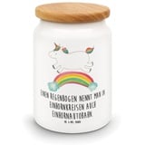 Mr. & Mrs. Panda Vorratsdose Einhorn Regenbogen - Weiß - Geschenk, Küchenbehälter, Erwachsenwerden, Keramik, (1-tlg), Holzdeckel-Dichtung weiß