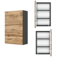 Lomadox Hängeschrank Badmöbel 40 cm in Graphitgrau mit Wotaneiche