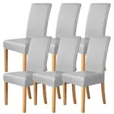 Esszimmer Stuhlhussen Elastischem PU-Leder 2er-/4er-/6er-Set,Einfarbige Wasserdichte Stuhlhussen für Esszimmerstühle,Universelle Stuhlschutzbezüge für Restaurants Küchen und Hotels(Light Gray,6 Set)