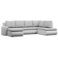 U-Sofa mit Schlaffunktion Foresta, Ottomane, Grau + Weiß