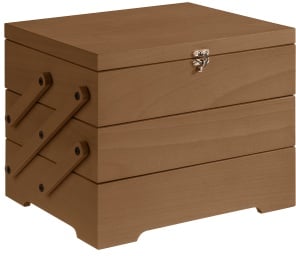 APS SEWING BASKET Buffet Box, Aufklappbare Box mit 3 Fächern, Dunkles Holz