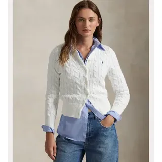 Polo Ralph Lauren für Damen. 211971868007 Strickjacke aus Baumwolle in weißem Ecru-Stoff (M), Lässig