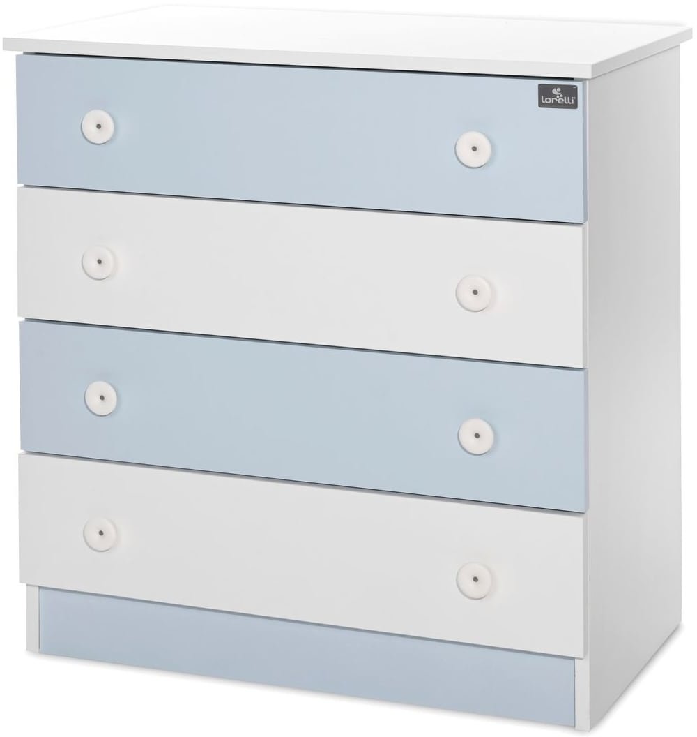 Lorelli Kommode Dresser 81 x 50 x 86 cm, 4 große Schubladen, schnelle Montage weiß blau