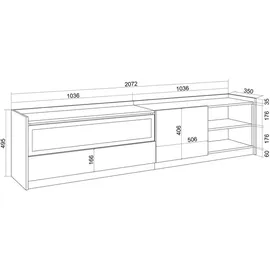 SKRAUT HOME Lowboard 207x50x37 cm Eiche Schwarz Holzwerkstoff