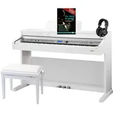 Classic Cantabile DP-A 410 WH E-Piano Set inkl. Bank, Kopfhörer und Schule (Digitalpiano 88 Tasten Hammermechanik, Kopfhöreranschluss, USB, Begleitautomatik, Pedale, inkl. Noten und Hocker) weiß glanz