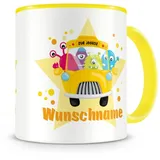 Samunshi® Kindertasse mit Namen Tasse Schulbus mit Monstern Personalisierte Tasse mit Namen Kinder Kinderbecher mit Namen Kindergarten gelb 300ml