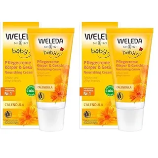 WELEDA Bio Baby Calendula Pflegecreme Körper & Gesicht 30ml - Naturkosmetik Gesichtscreme/Hautcreme mit Sesamöl & Lanolin zur Pflege trockener Haut. Babypflege Feuchtigkeitscreme für Babys & Kinder