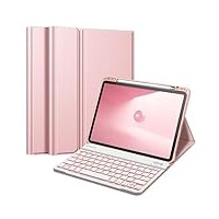 Fintie Tastatur Hülle für iPad Pro 11 Zoll 2022 / iPad Pro 11 2021/2020/ 2018 - Soft TPU Rückseite Gehäuse mit stifthalter, Abnehmbarer QWERTZ Tastatur mit Hintergrundbeleuchtung, Roságold