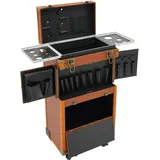 Friseurkoffer mit 360° Rollen Kosmetikkoffer Trolley Schminkkoffer mit Schublade Friseurbox 38 * 25 * 82cm Make-Up Etuis Rollkoffer Werkzeug Box Organizer 20kg Tragfähigkeit (Braun)