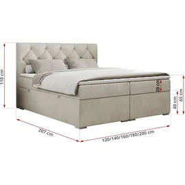 MKS Meble Boxspringbett 180x200 mit Bettkasten, Boxspringbett 180x200 mit Matratze, Doppelbett mit Matratze und Topper - Polsterbett mit Kopfteil - Stauraumb... - Beige