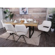 Mendler 2er-Set Esszimmerstuhl HWC-N74, Küchenstuhl, drehbar Auto-Return, Stoff Chenille (490g/m2) creme