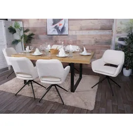 Mendler 2er-Set Esszimmerstuhl HWC-N74, Küchenstuhl, drehbar Auto-Return, Stoff Chenille (490g/m2) creme