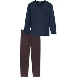 SCHIESSER Schlafanzug SCHIESSER "Comfort Essentials", Herren, Gr. 50, rotbraun, Single Jersey, Obermaterial: 100% Baumwolle, Basic lang, V-Ausschnitt, Homewear-Sets Schlafanzug, mit V-Ausschnitt und aufgesetzter Brusttasche