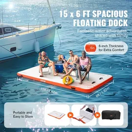 Mophorn VEVOR Aufblasbares Schwimmdock, 4,57 x 1,82 m, Dockplattform, rutschfeste Wasserschwimmdockmatte mit tragbarer Tragetasche und abnehmbarer Leiter, ...
