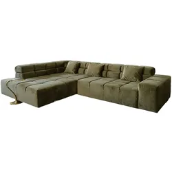 KAWOLA Sofa NEVADA Ecksofa Velvet olivgrün Recamiere links