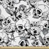ABAKUHAUS Feier Satin Stoff als Meterware, Skizzieren Sie Totenkopf, Zum Nähen Toller Stoff für Heimtextilien Aller Art, 3M (148x300cm), Weiß und Schwarz